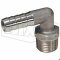 Dixon Hose-to-Pipe Elbow, 1/4 in Nominal, Barb x Male NPTF End Style, 316 SS, Domestic 1290404SS